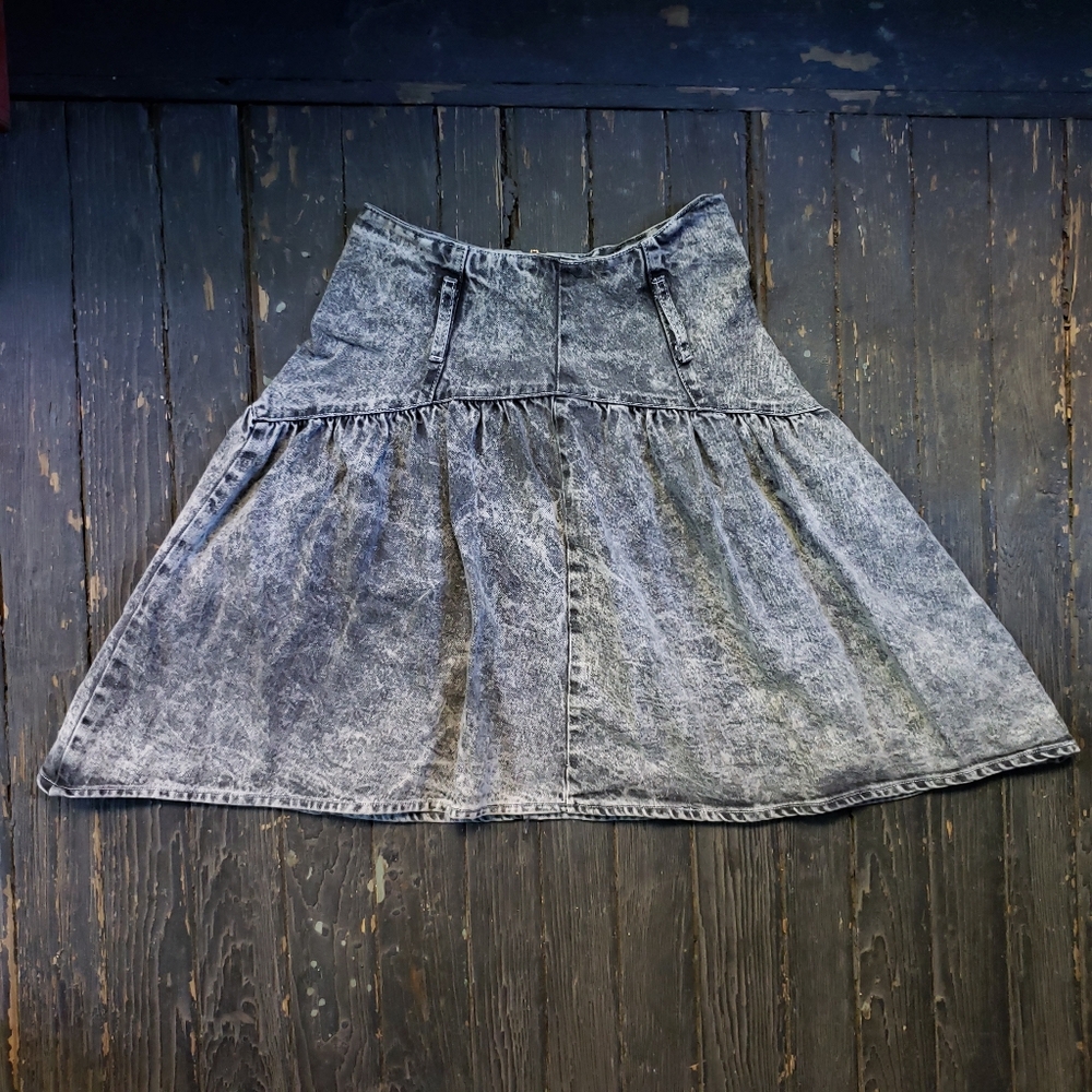 Vintage Acid Wash Denim Skater Mini Skirt 24"/ 25"